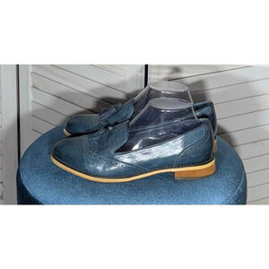 Mona Flying genuine leather teal blue slip on tassels loafer shoes women's sz 9